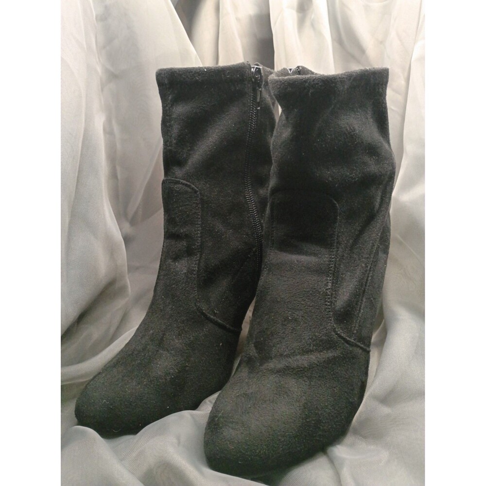 Scarlett black faux-suede sock ankle boot Clear Block Heels Size 6.5